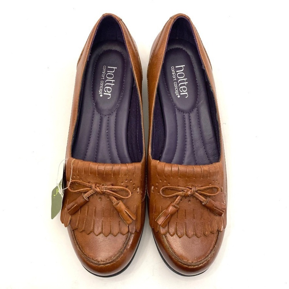 Hotter Comfort Concept Shipley Brown Tassel Kiltie Leather Loafers Womens 9.5